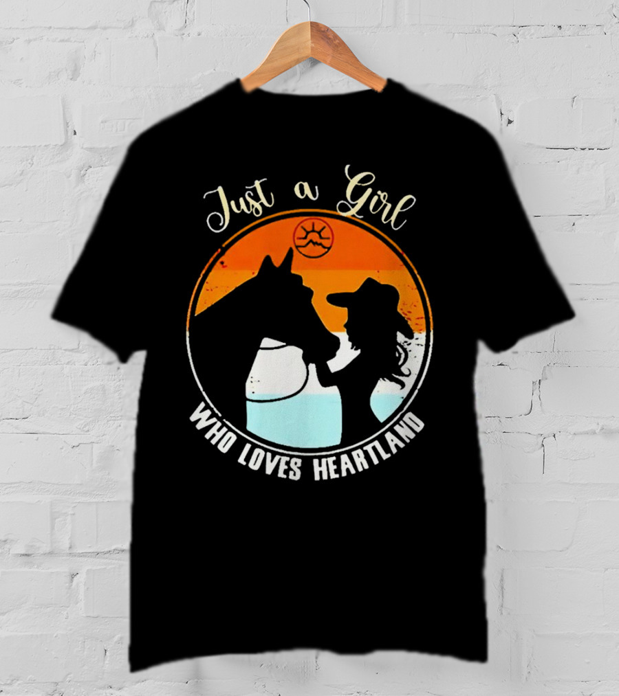 Just A Girl Who Loves Heartland Vintage Horse Silhouette With Sunset T-Shirt