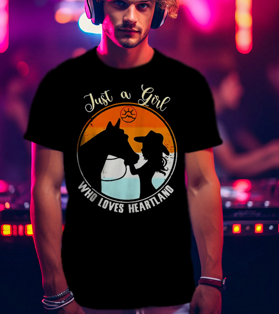 Just A Girl Who Loves Heartland Vintage Horse Silhouette With Sunset T-Shirt