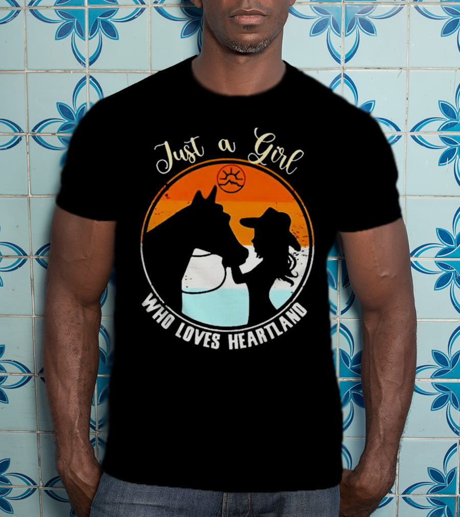 Just A Girl Who Loves Heartland Vintage Horse Silhouette With Sunset T-Shirt