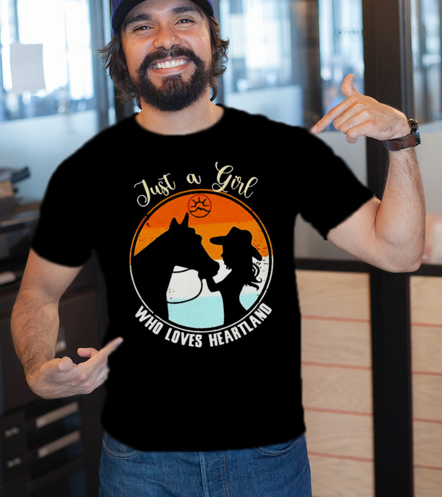 Just A Girl Who Loves Heartland Vintage Horse Silhouette With Sunset T-Shirt