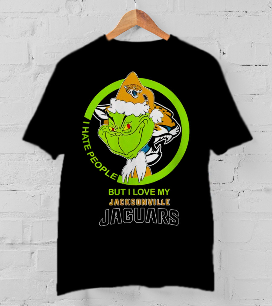 Jacksonville Jaguars Grinch I Hate People But Love My Favorite Football Team Christmas T-Shirt