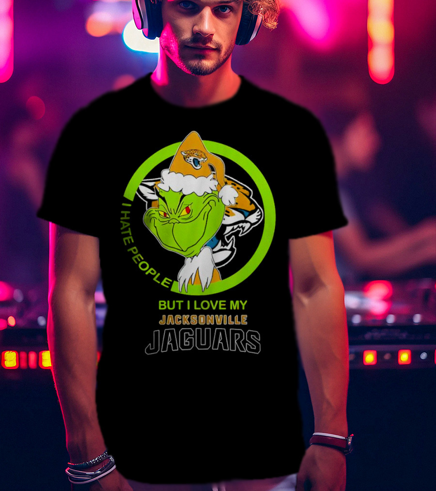 Jacksonville Jaguars Grinch I Hate People But Love My Favorite Football Team Christmas T-Shirt