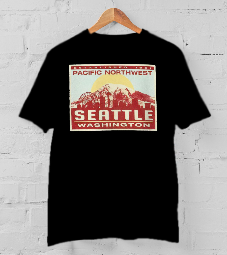 Seattle Pacific Northwest Established 1851 Washington Skyline Ferris Wheel Sun Mountain T-Shirt