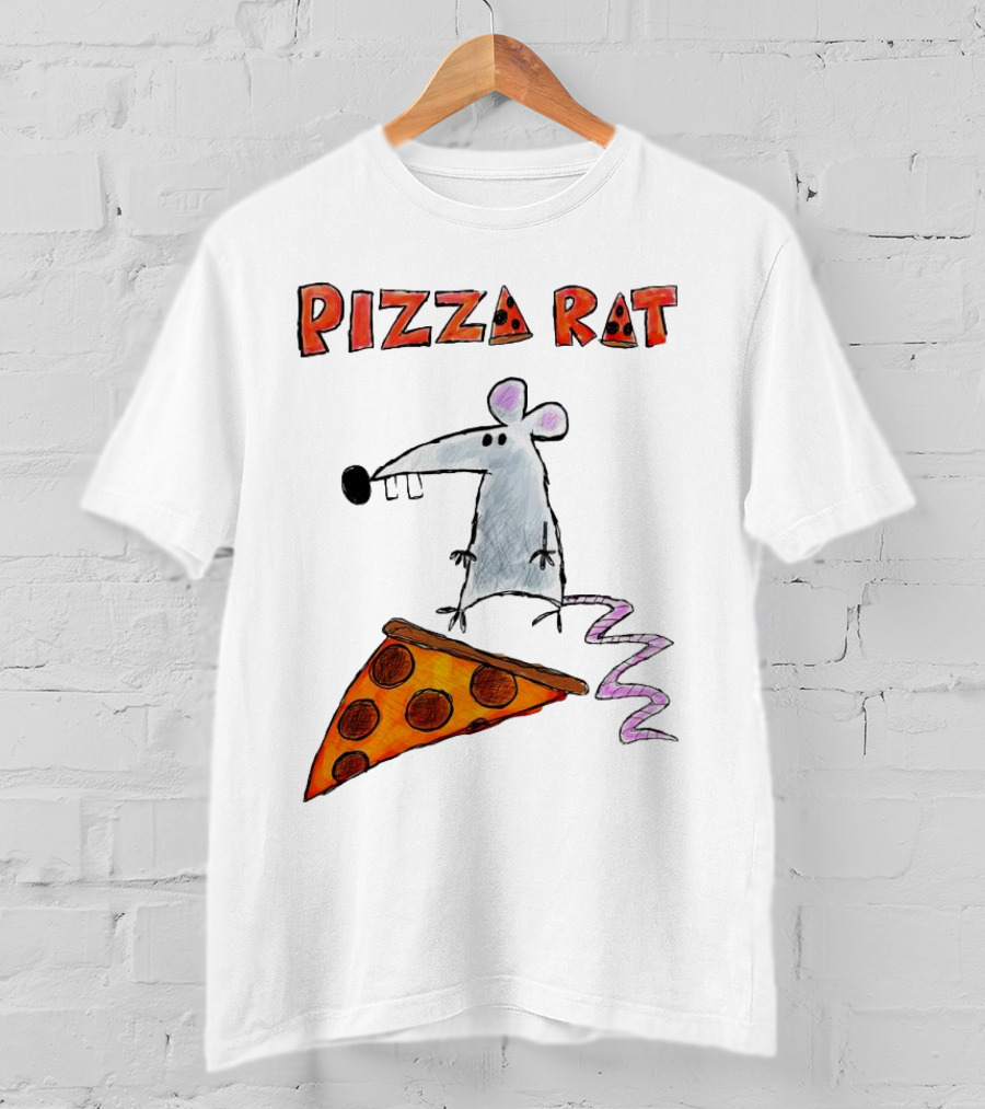 Pizza Rat Riding Pepperoni Slice With Whimsical Cartoon T-Shirt