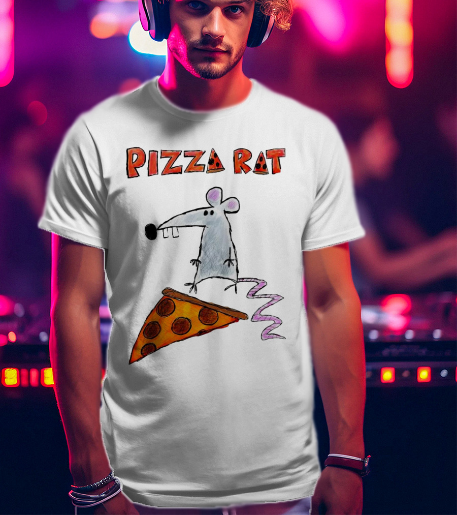 Pizza Rat Riding Pepperoni Slice With Whimsical Cartoon T-Shirt