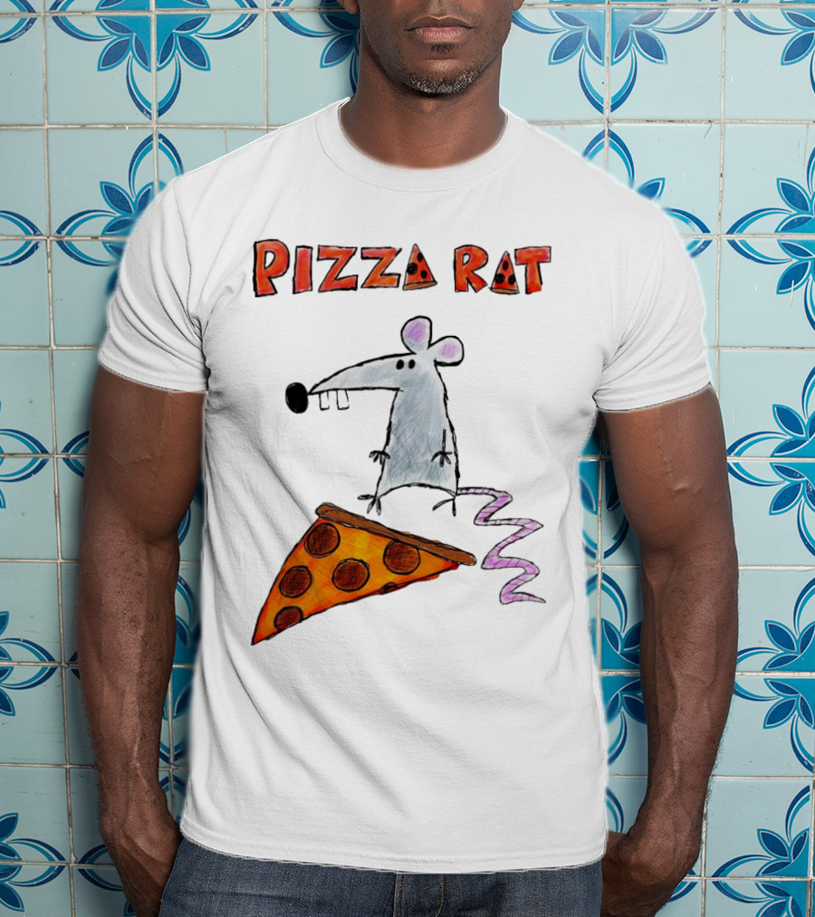 Pizza Rat Riding Pepperoni Slice With Whimsical Cartoon T-Shirt