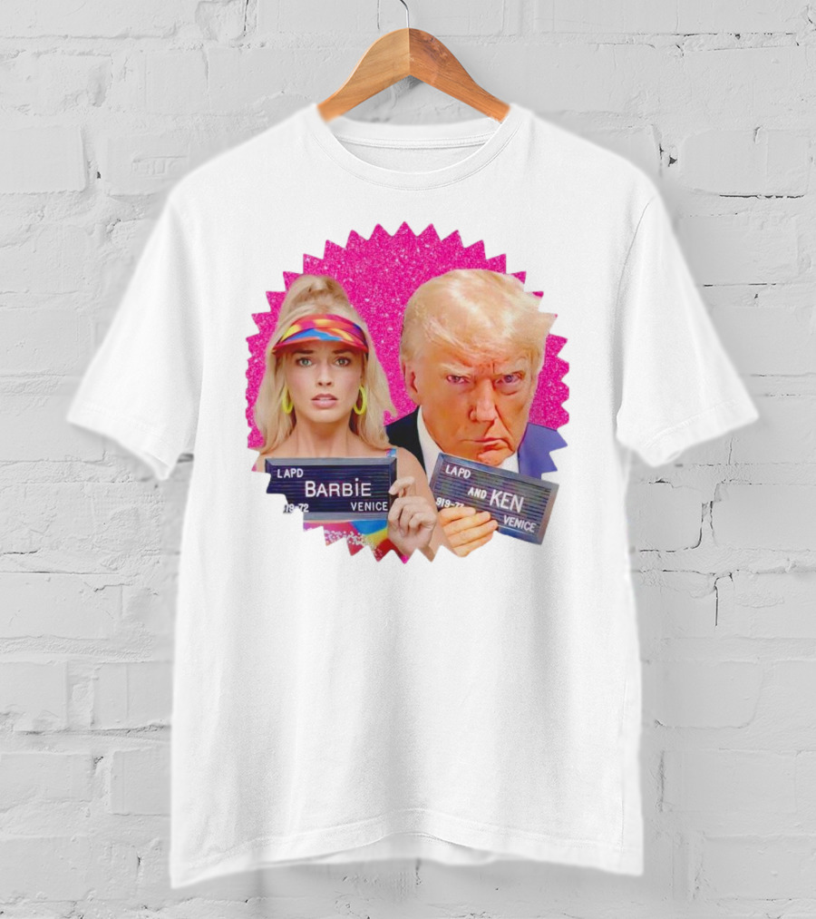 LAPD Barbie Ken Mugshot Venice Glam Glitter Background T-Shirt