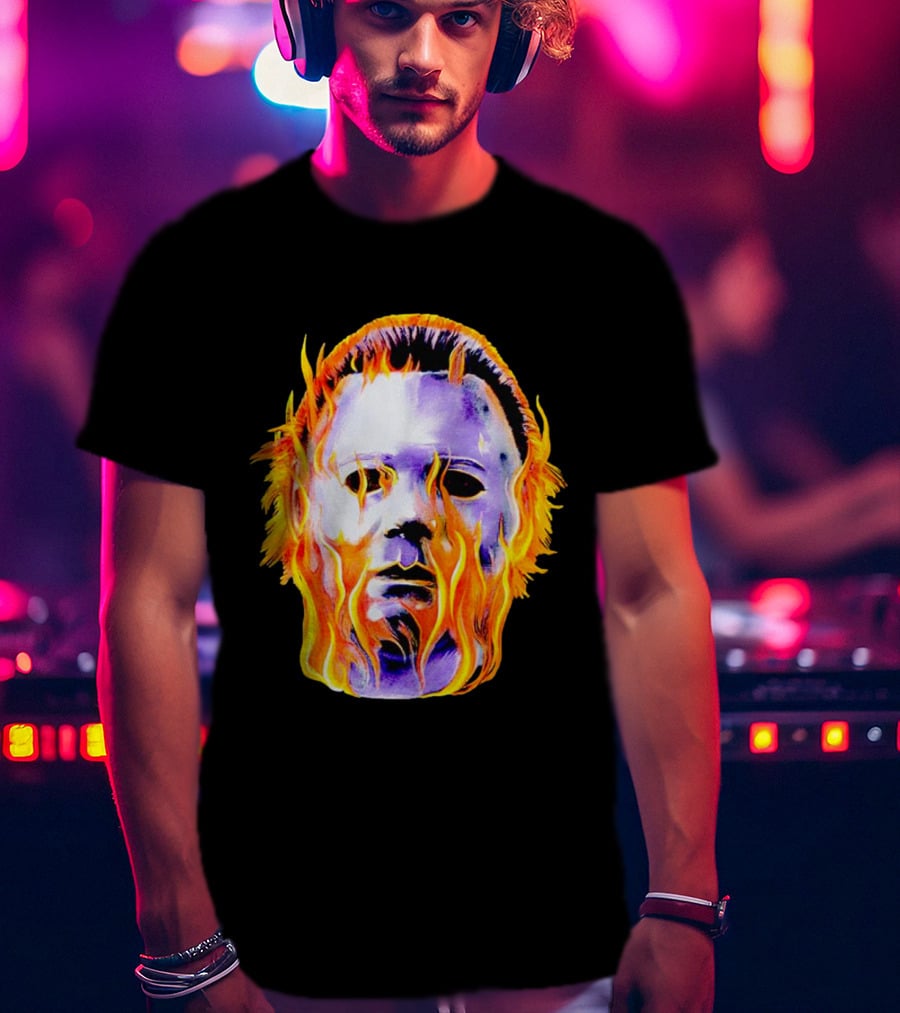 Michael Myers Flaming Mask Halloween Horror T-Shirt