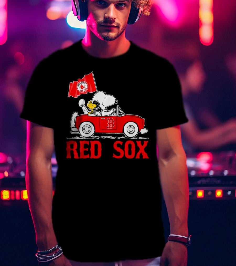 Red Sox Snoopy Woodstock Boston Red Sox Peanuts Car T-Shirt