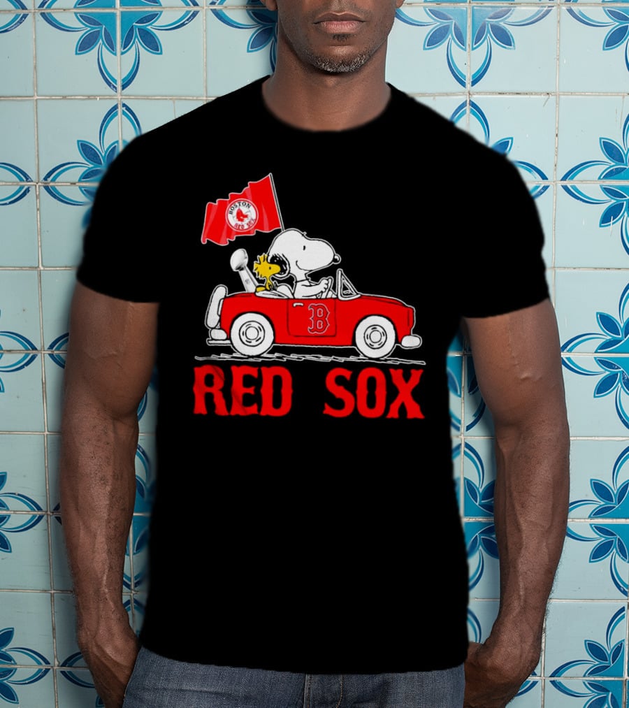 Red Sox Snoopy Woodstock Boston Red Sox Peanuts Car T-Shirt