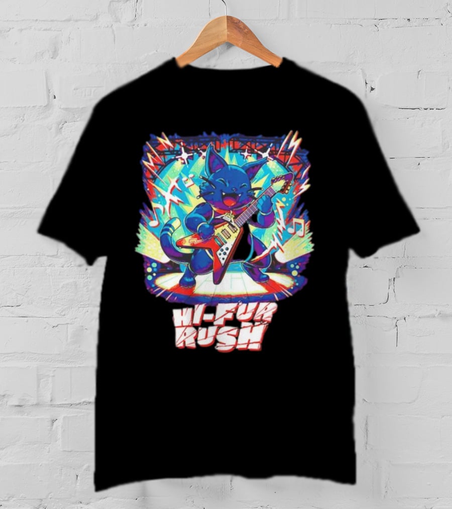 Cat Hi-Fur Rush Rocking Guitar Performance T-Shirt