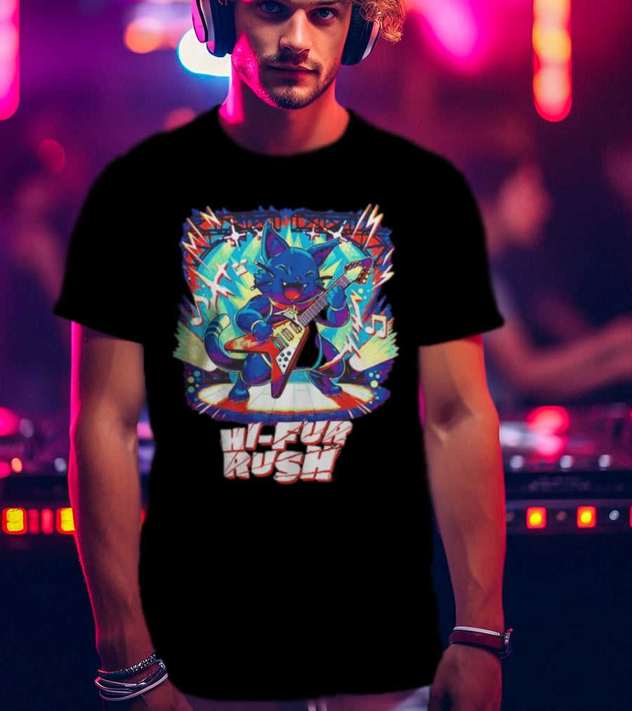 Cat Hi-Fur Rush Rocking Guitar Performance T-Shirt