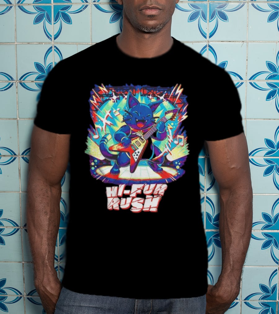 Cat Hi-Fur Rush Rocking Guitar Performance T-Shirt