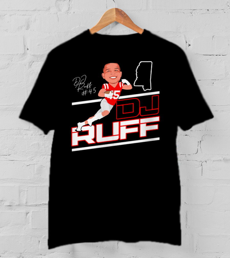 DJ Ruff #45 Ole Miss Rebels Football Signature T-Shirt