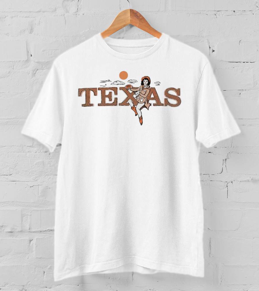 Texas Cowgirl Orange Sunset Clouds And Rodeo Boots T-Shirt