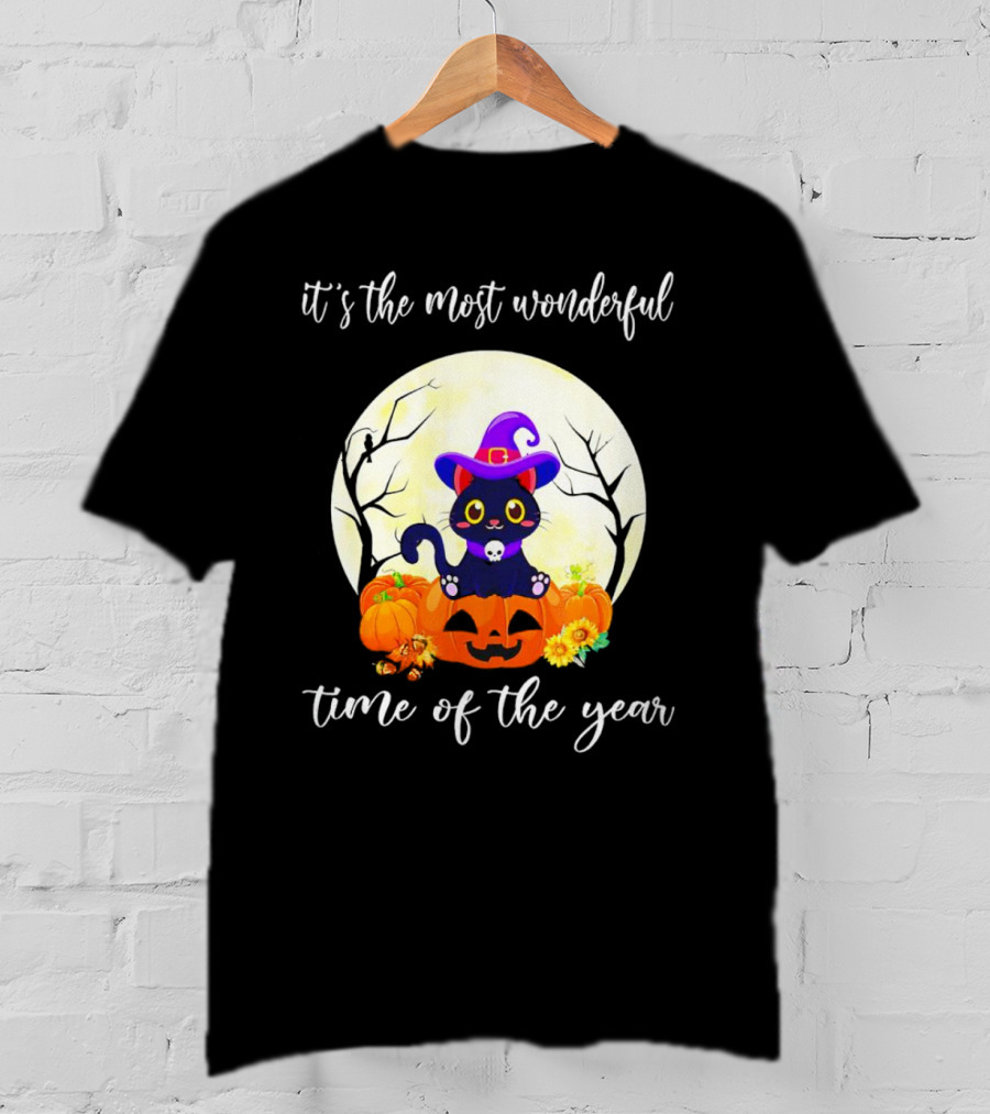 It’s The Most Wonderful Time Of The Year Cat Witch Halloween Pumpkin Moon T-Shirt