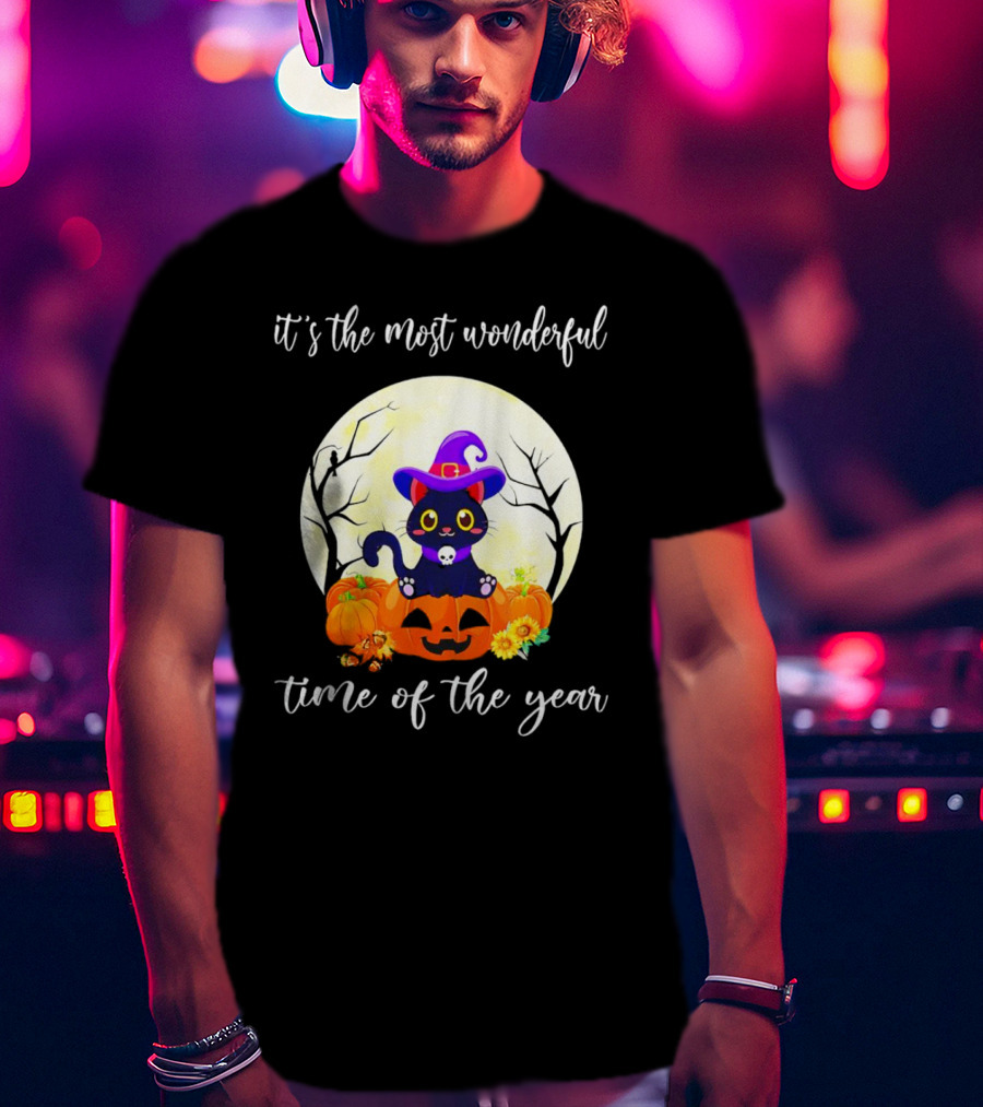 It’s The Most Wonderful Time Of The Year Cat Witch Halloween Pumpkin Moon T-Shirt