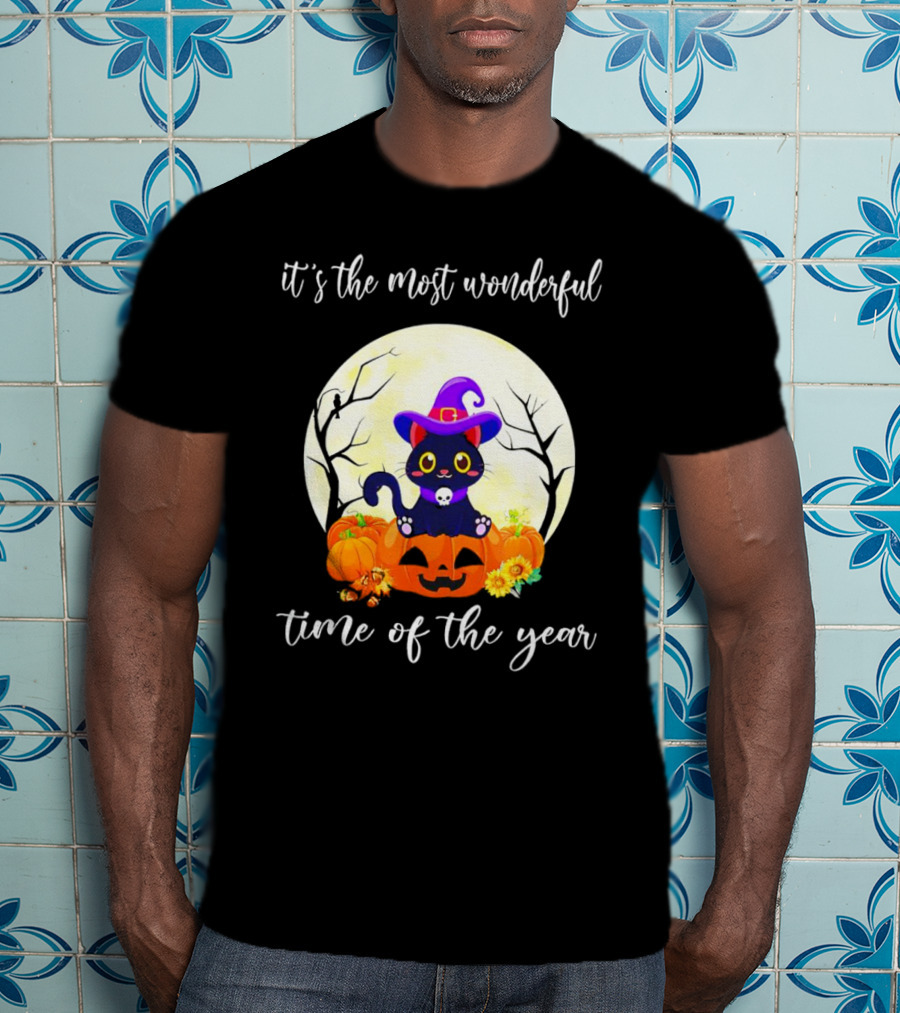 It’s The Most Wonderful Time Of The Year Cat Witch Halloween Pumpkin Moon T-Shirt