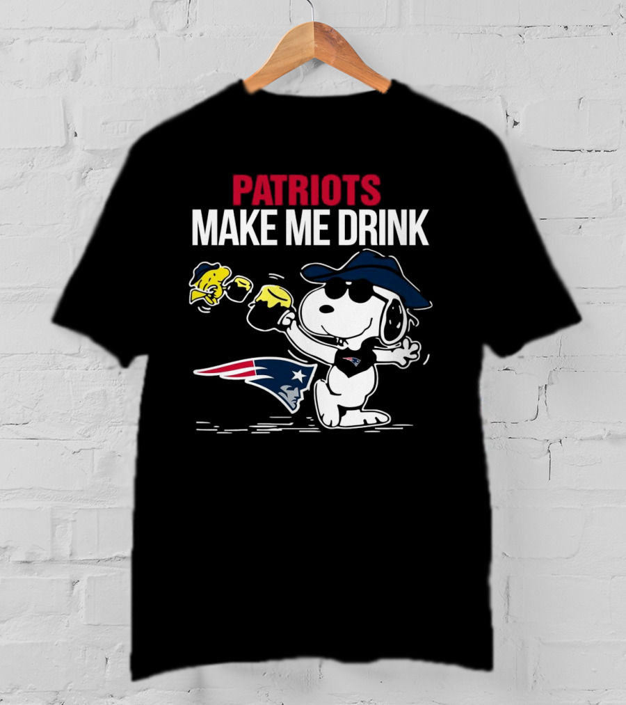 Patriots Snoopy Make Me Drink New England Football Peanuts Woodstock T-Shirt
