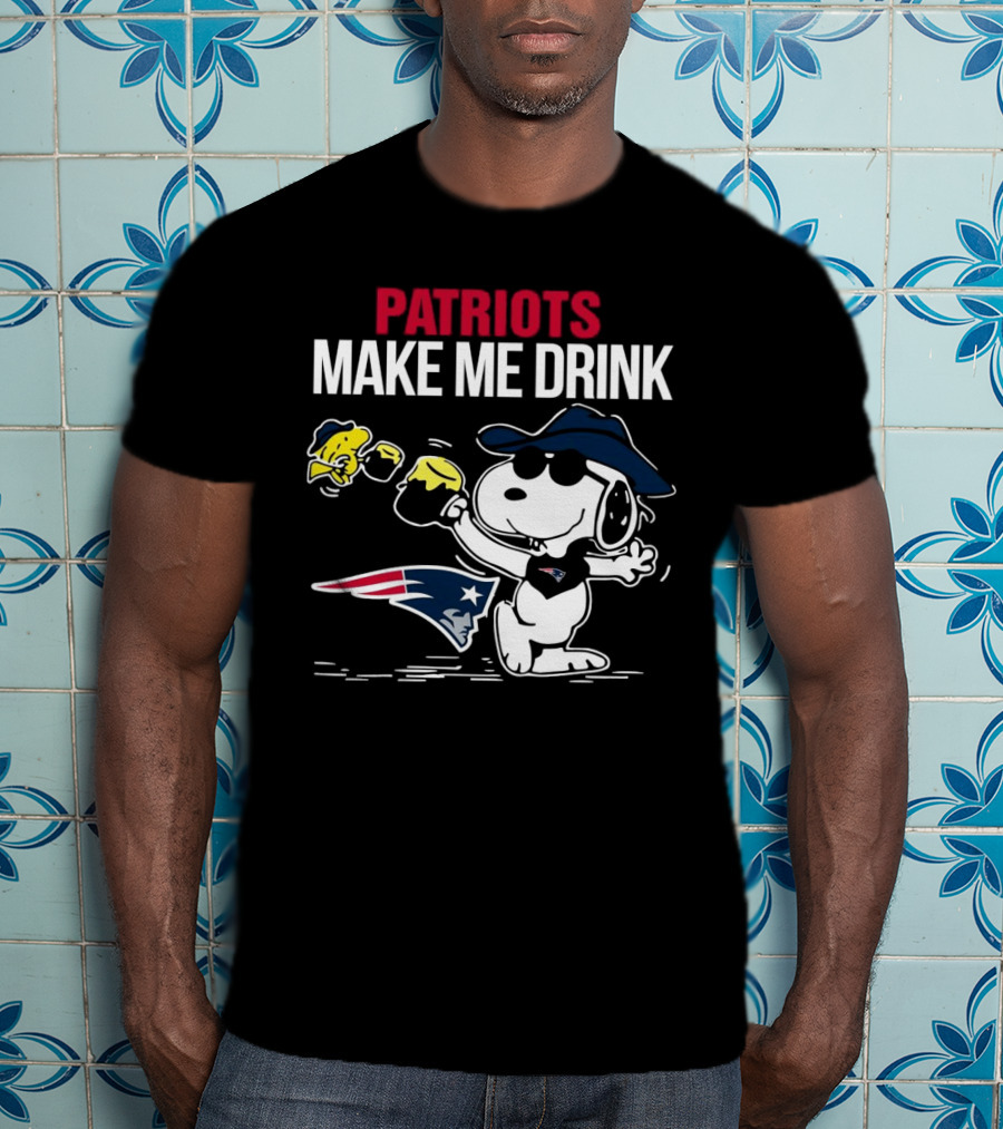 Patriots Snoopy Make Me Drink New England Football Peanuts Woodstock T-Shirt