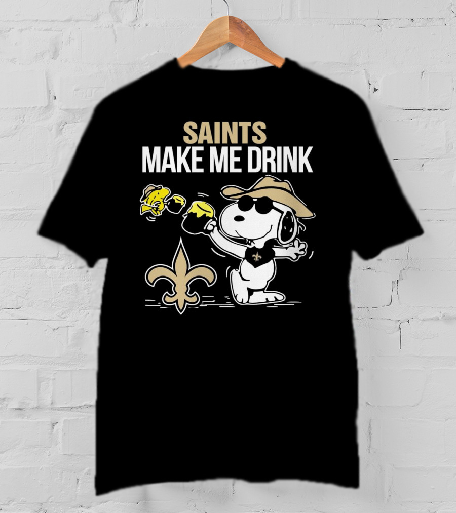 Snoopy Saints Make Me Drink With Football Logo And Hat T-Shirt