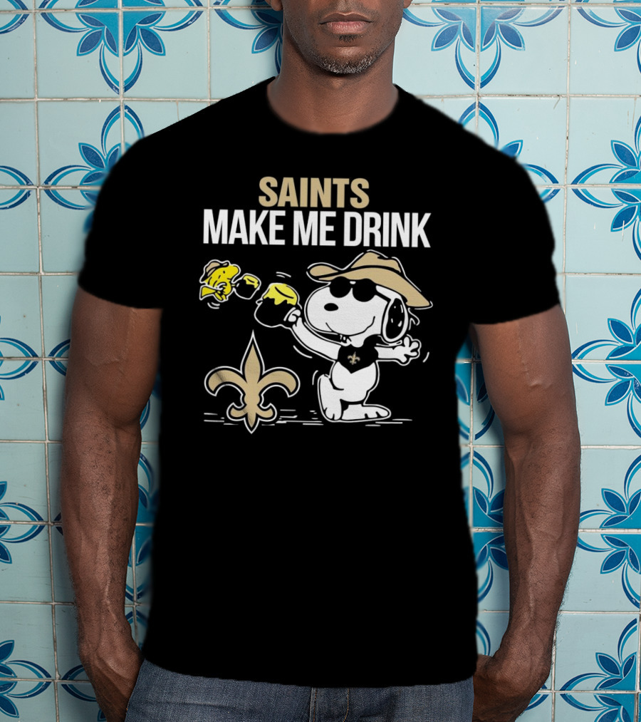 Snoopy Saints Make Me Drink With Football Logo And Hat T-Shirt