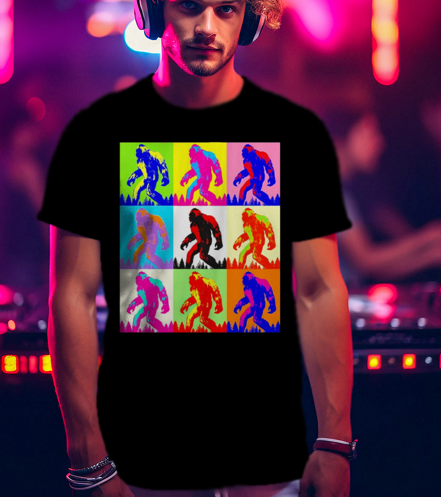 Retro Pop Art Bigfoot Sasquatch Collage T-Shirt