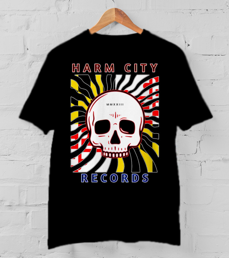 Harm City Records Baltimore Maryland Charm City MMXXIII Skull T-Shirt