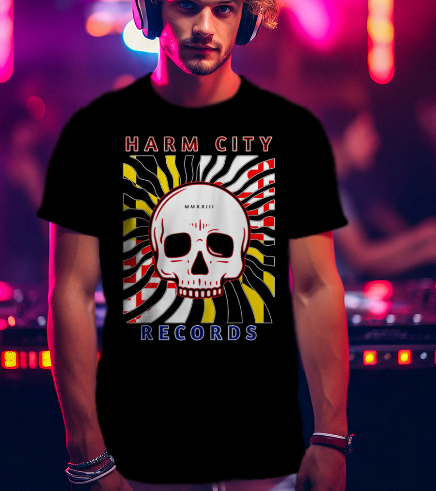 Harm City Records Baltimore Maryland Charm City MMXXIII Skull T-Shirt