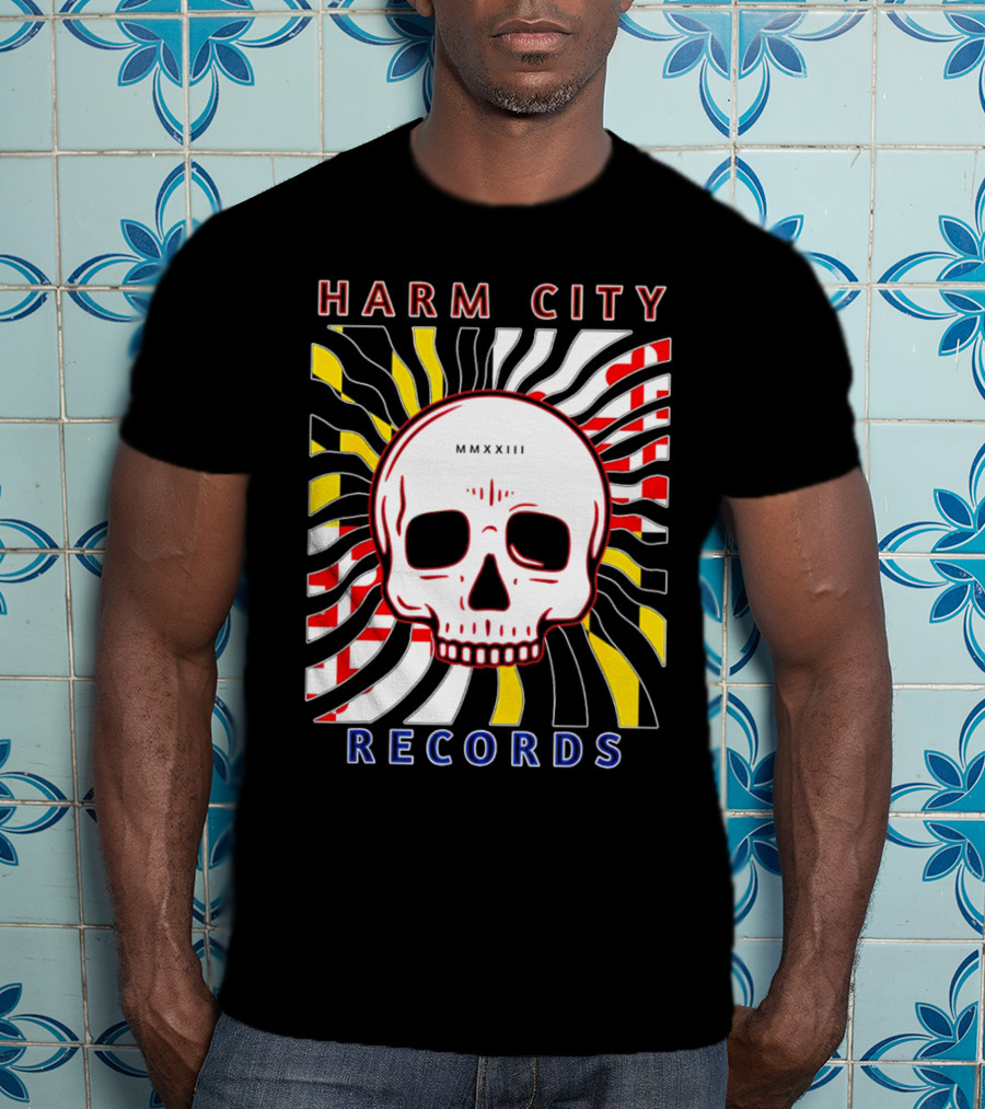 Harm City Records Baltimore Maryland Charm City MMXXIII Skull T-Shirt