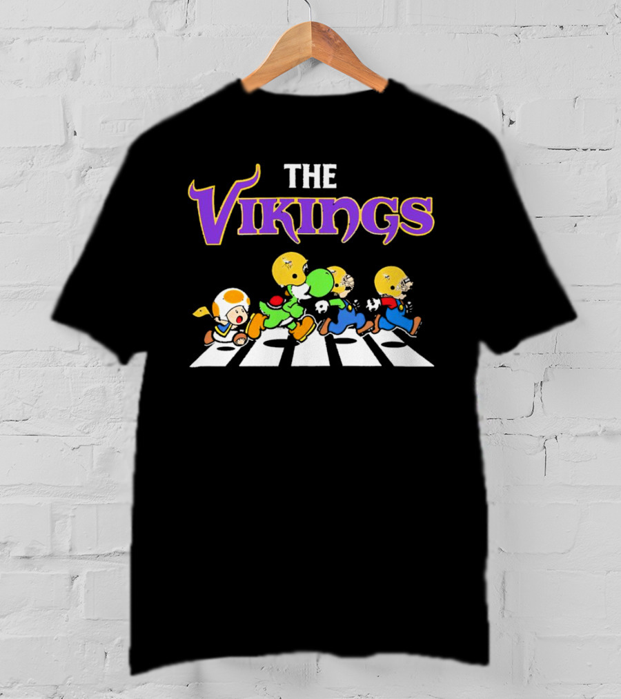 Super Mario Characters Crossing For Minnesota Vikings Sports Fans T-Shirt