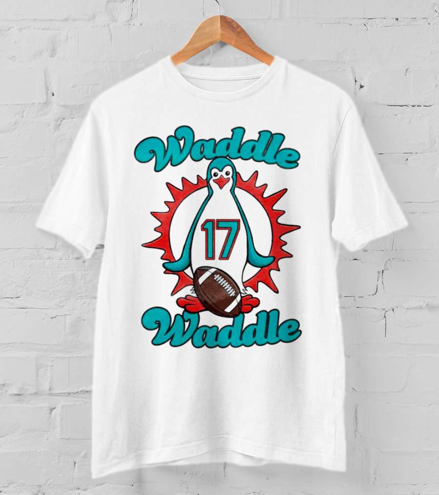 Waddle Waddle 17 Miami Dolphin Football Penguin T-Shirt