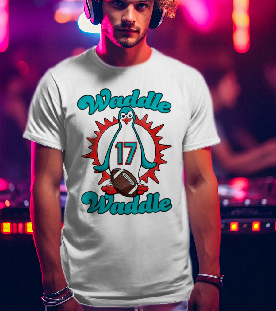 Waddle Waddle 17 Miami Dolphin Football Penguin T-Shirt