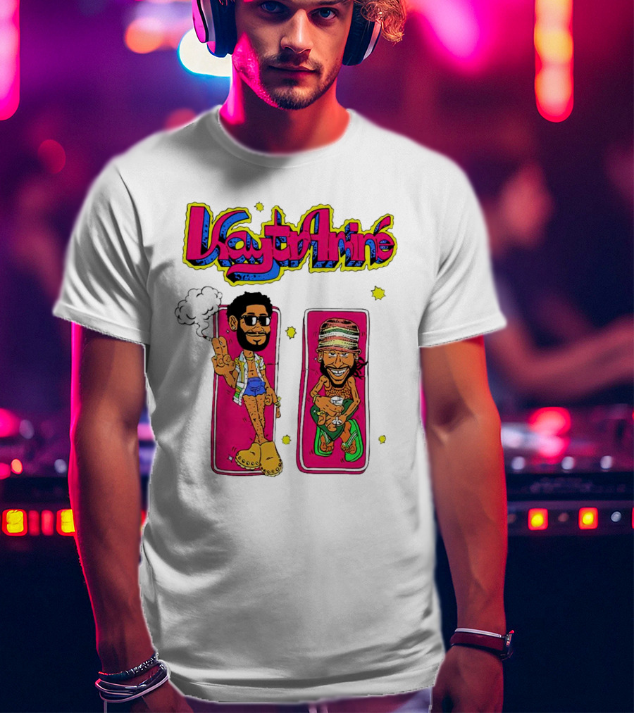 Kaytramine Smoking Drinking Cartoon Characters Relaxing T-Shirt