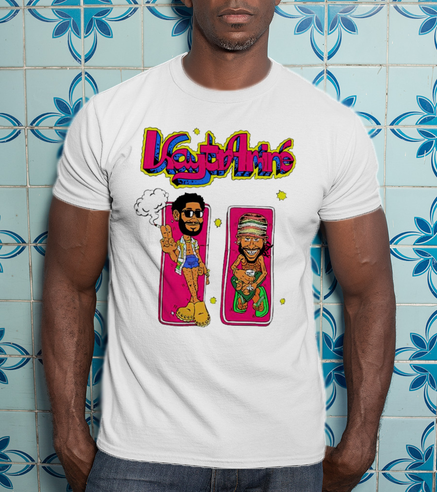 Kaytramine Smoking Drinking Cartoon Characters Relaxing T-Shirt