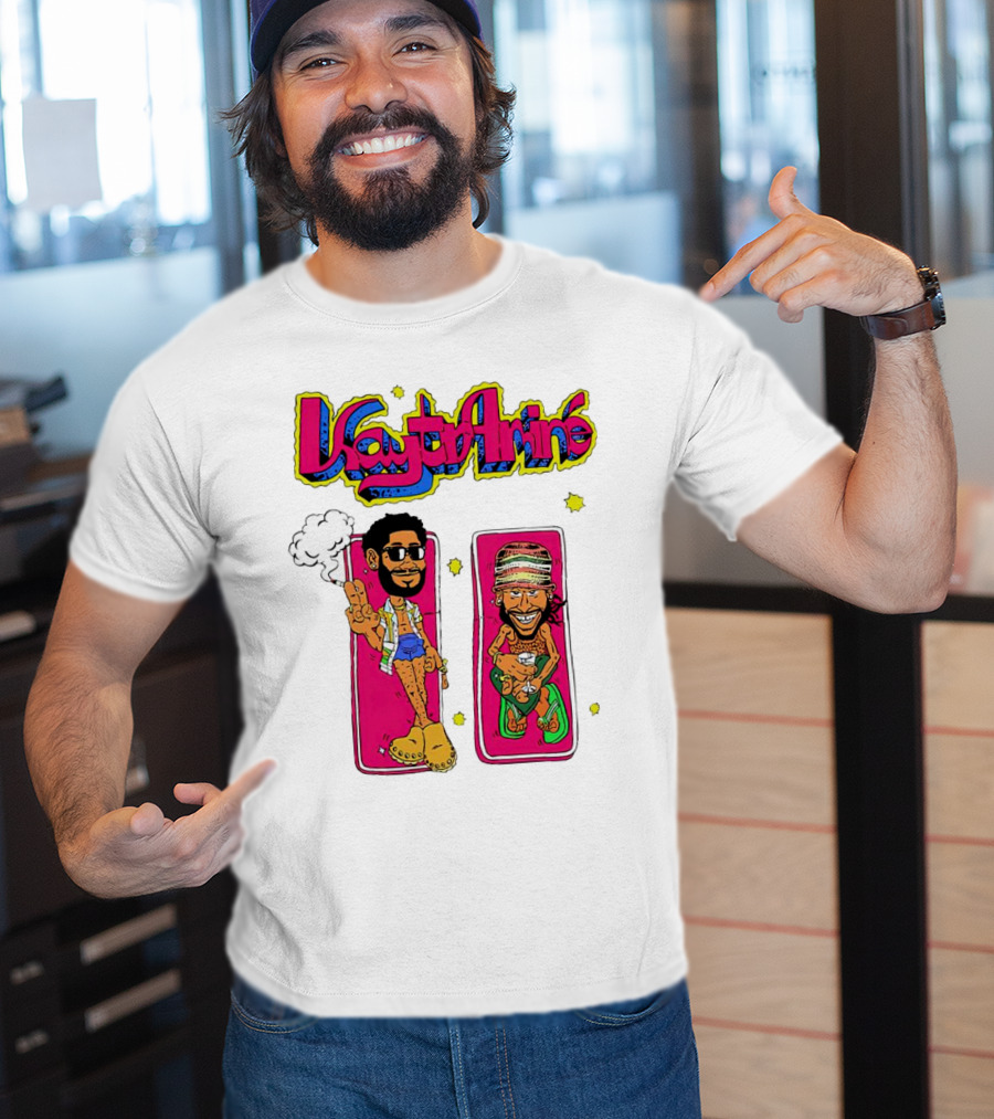 Kaytramine Smoking Drinking Cartoon Characters Relaxing T-Shirt
