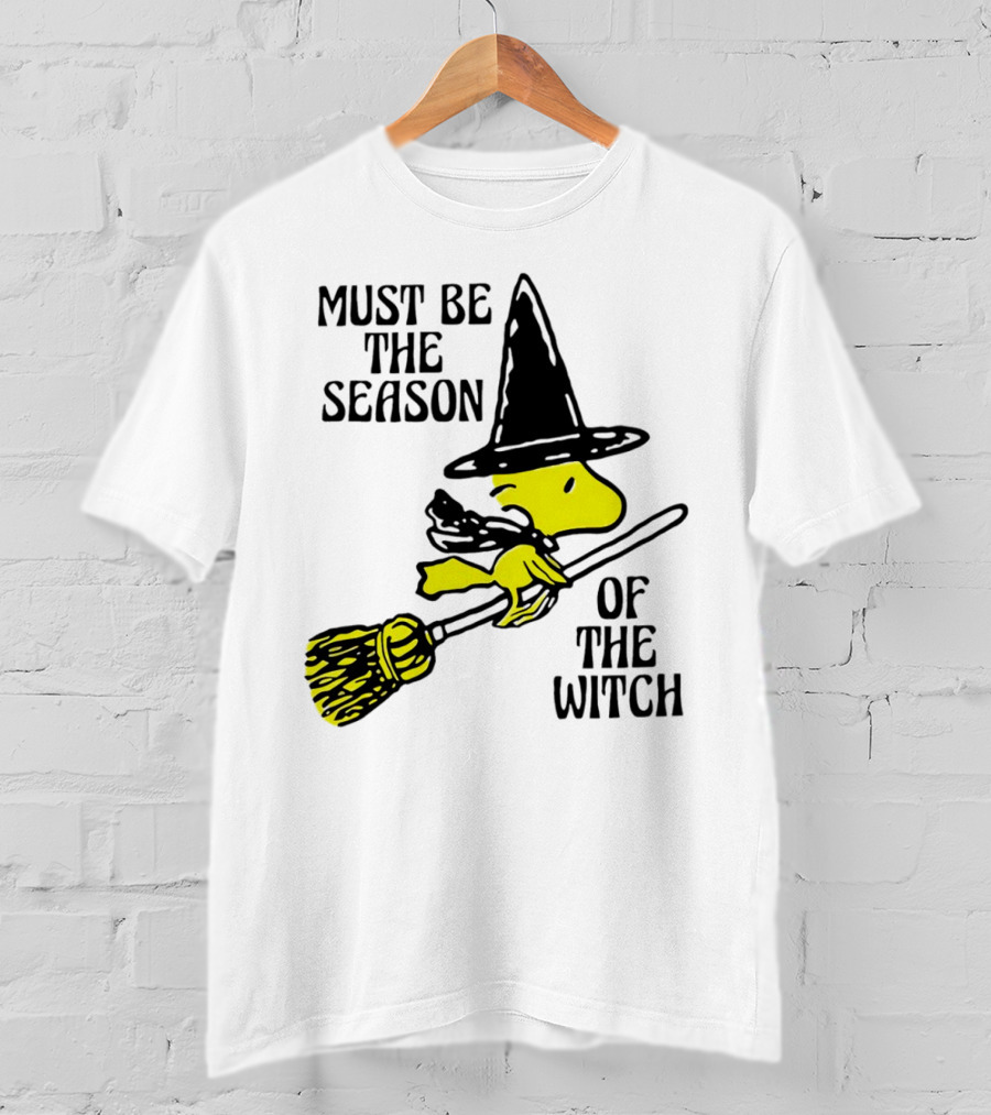 Must Be The Season Of The Witch Halloween Woodstock Peanuts Broomstick T-Shirt