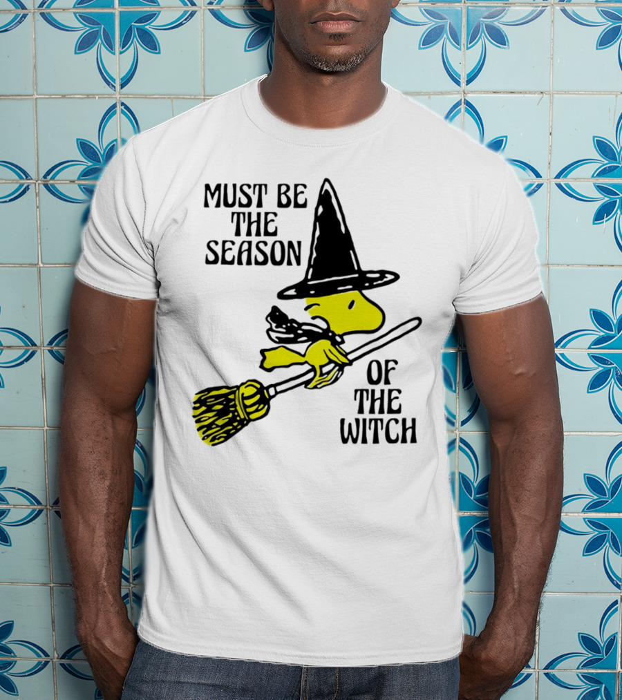 Must Be The Season Of The Witch Halloween Woodstock Peanuts Broomstick T-Shirt
