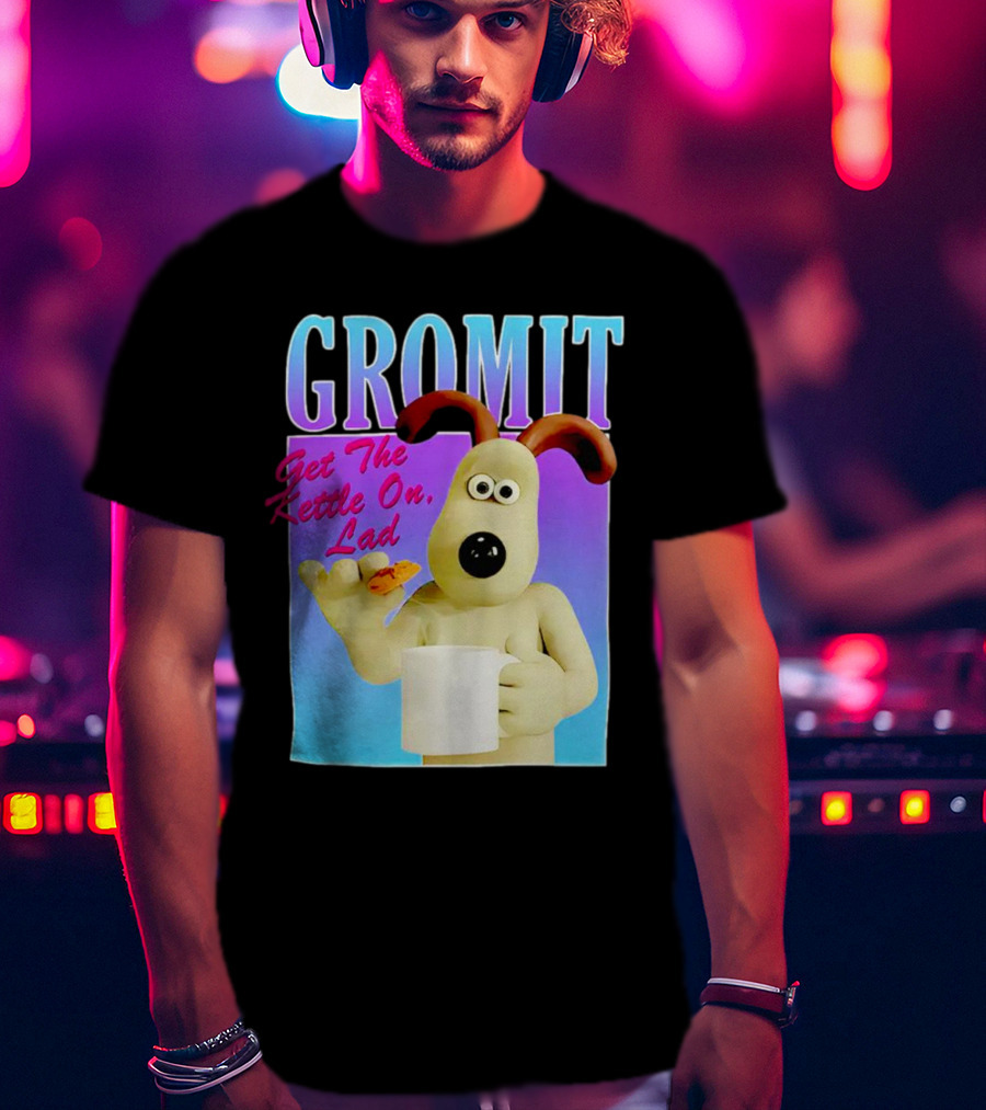 Gromit Get The Kettle On Lad With Tea And Biscuit T-Shirt