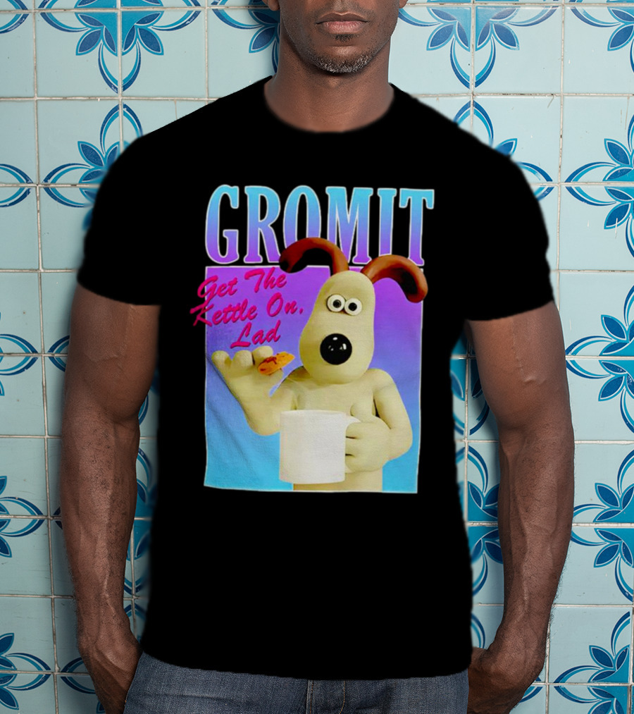 Gromit Get The Kettle On Lad With Tea And Biscuit T-Shirt