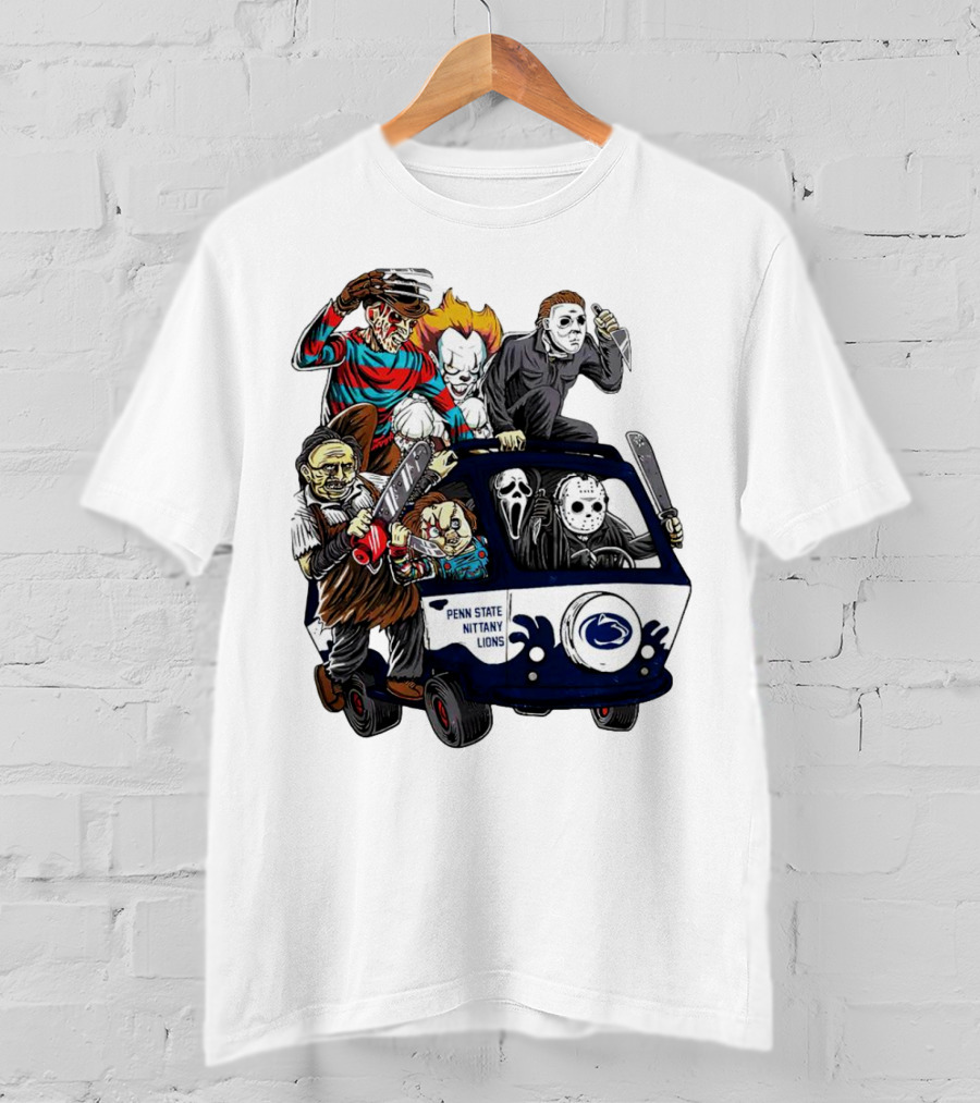 Penn State Nittany Lions Horror Movie Characters Halloween Bus T-Shirt