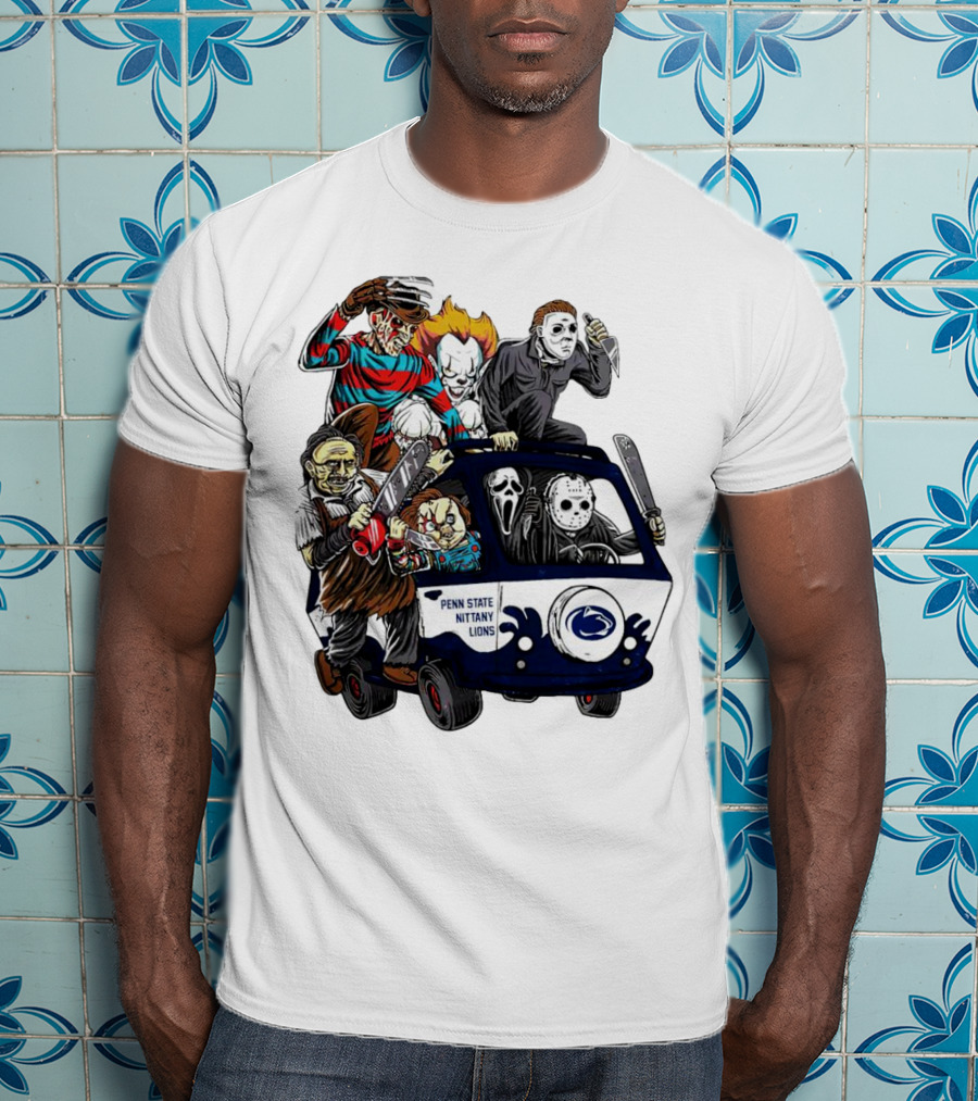 Penn State Nittany Lions Horror Movie Characters Halloween Bus T-Shirt