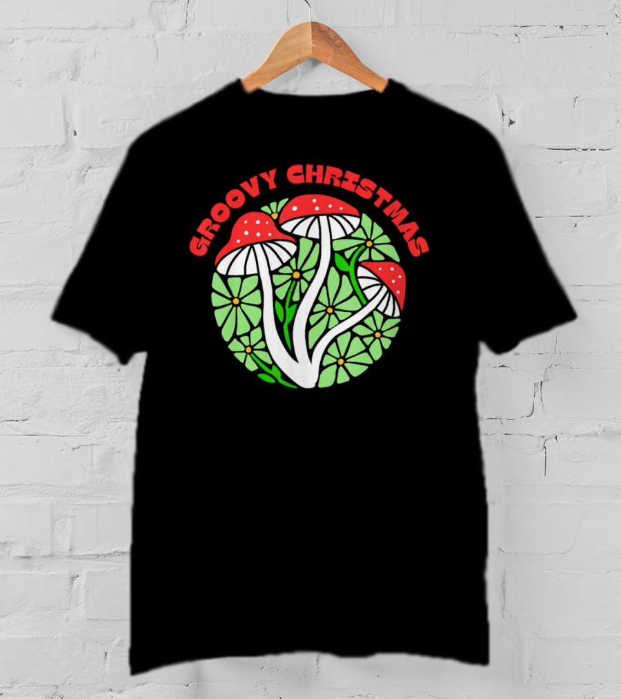 Groovy Christmas Psychedelic Mushrooms And Flowers T-Shirt