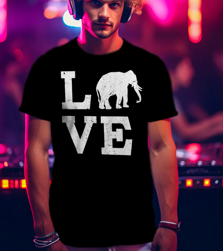Love Elephant Vintage Style Animal T-Shirt