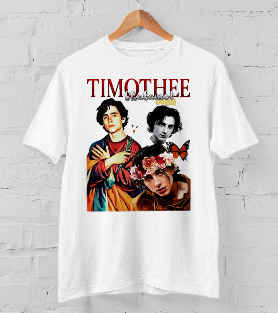 Timothee Chalamet Artistic Collage With Flowers And Butterfly T-Shirt