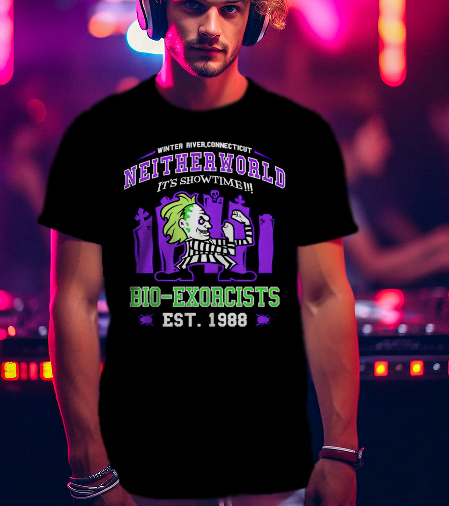 Winter River Connecticut Neitherworld It's Showtime Bio-Exorcists Est 1988 T-Shirt