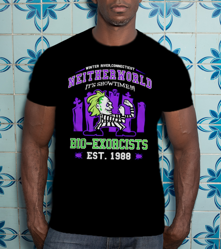 Winter River Connecticut Neitherworld It's Showtime Bio-Exorcists Est 1988 T-Shirt