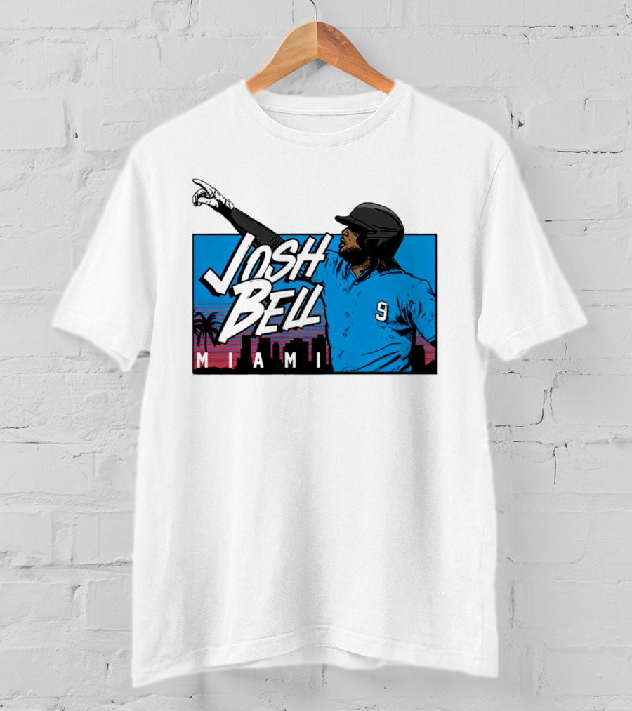 Josh Bell Miami Skyline Baseball Sunset T-Shirt