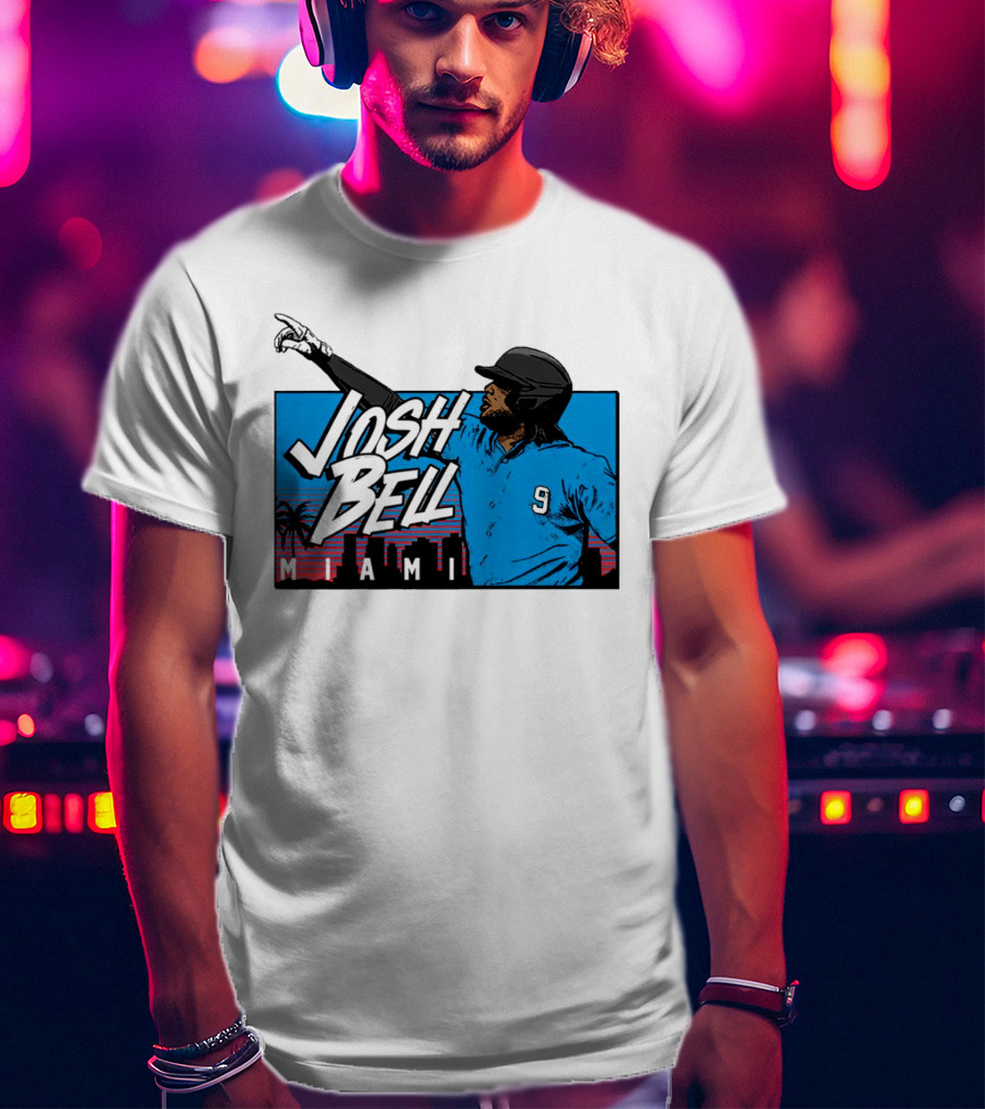 Josh Bell Miami Skyline Baseball Sunset T-Shirt