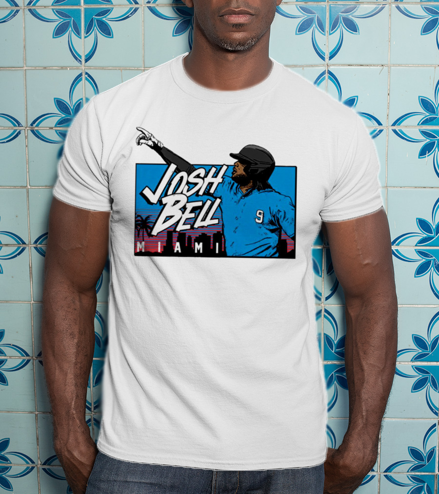 Josh Bell Miami Skyline Baseball Sunset T-Shirt